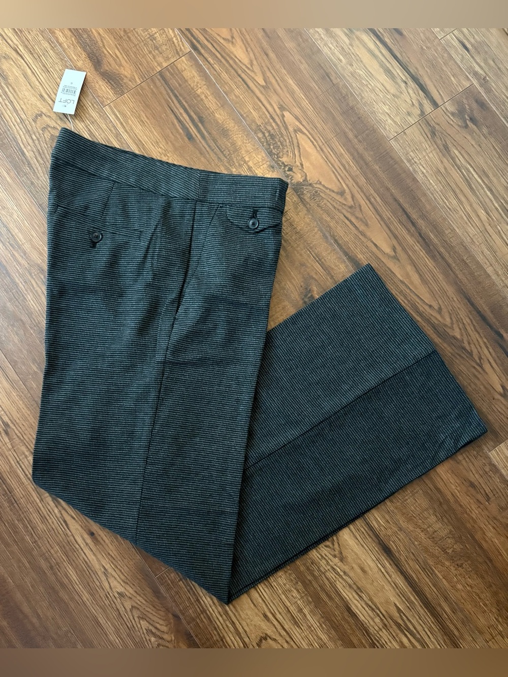 NWT LOFT Wide Leg Trousers in Charcoal Black Plaid Size 6